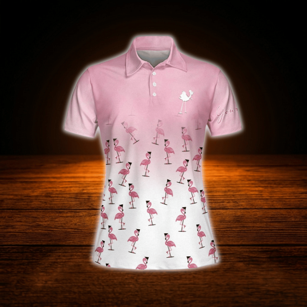 Custom Talk Birdie To Me Pink Golf Polo Shirt For Women, Custom Flamingo Golf Shirt For Ladies