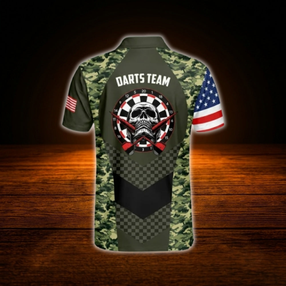 Custom Camo USA Flag Dart Men Polo Shirt, Custom Camo Dart Team Shirt