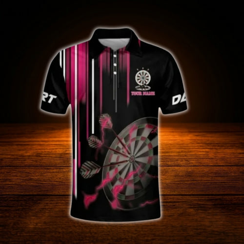 Bangin The Neighbors Custom Mens Black Pink Dart Polo Shirt, Custom Funny Darts Shirt