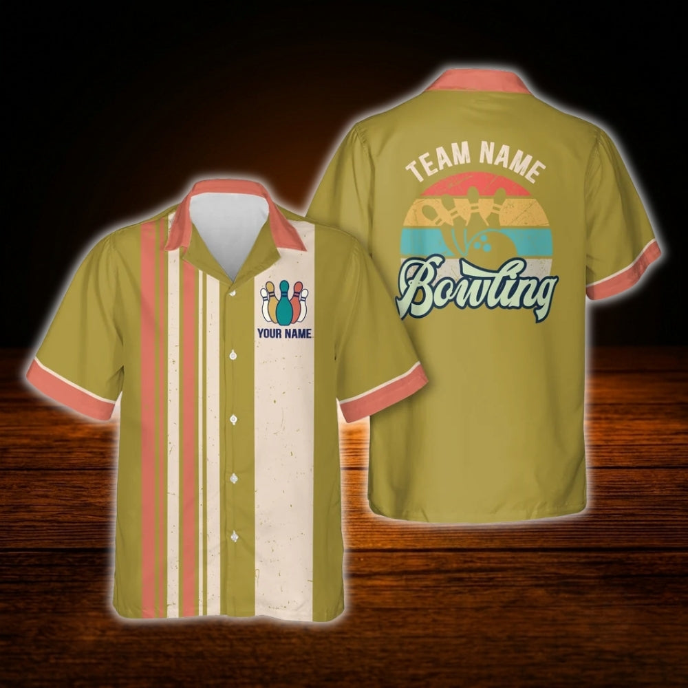 Custom Teal Vintage Bowling Hawaiian Shirt For Men Women, Custom Vintage Team Bowling Shirt