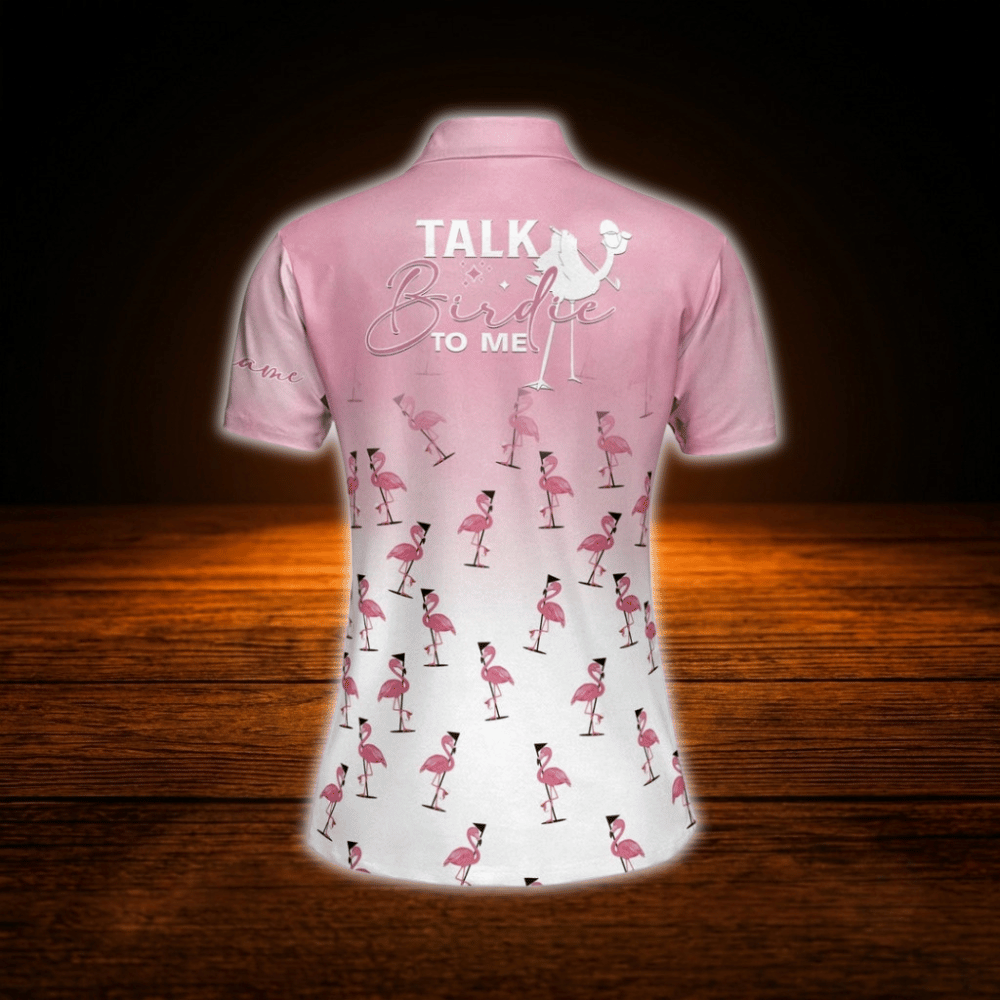 Custom Talk Birdie To Me Pink Golf Polo Shirt For Women, Custom Flamingo Golf Shirt For Ladies