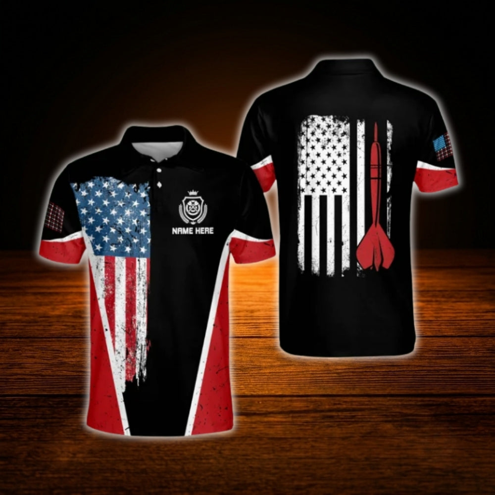 Custom USA Flag Darts Polo Shirt For Men, Custom Patriotic Dart Team Shirts