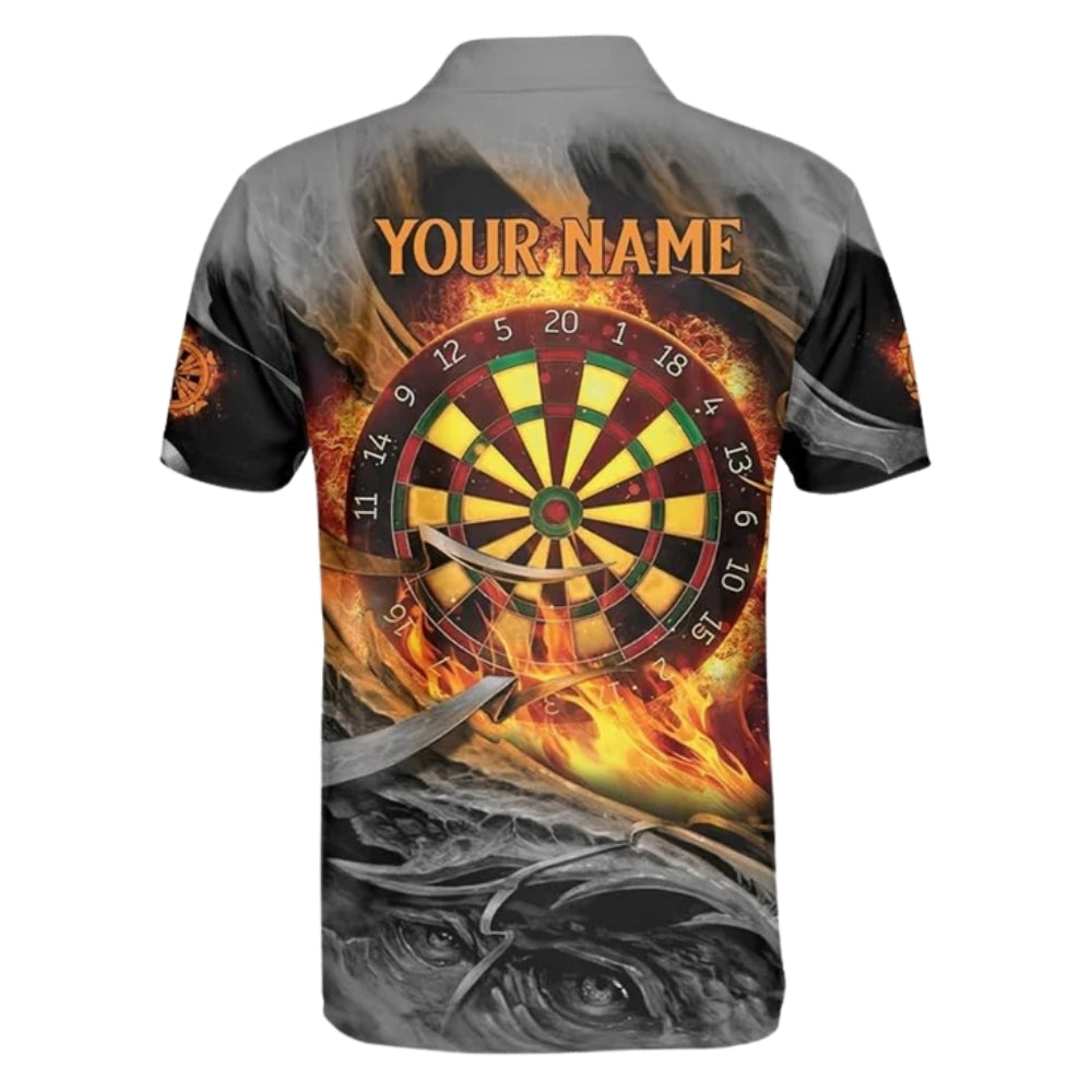 Custom Eagle Men's Grey Grunge Darts Polo Shirts, Custom Flame Eagle Darts Team Shirts DZ0020