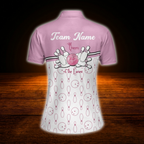 Queen Of The Lanes Custom Pink White Womens Bowling Polo Shirt, Custom Funny Ladies Bowling Shirt For Team