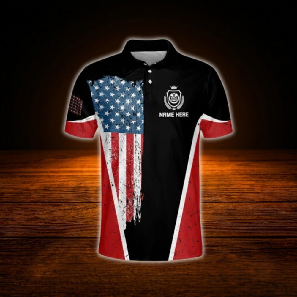 Custom USA Flag Darts Polo Shirt For Men, Custom Patriotic Dart Team Shirts