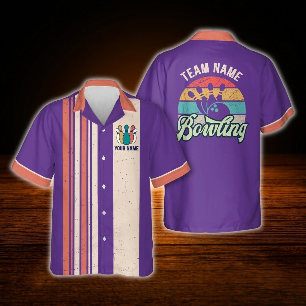 Custom Teal Vintage Bowling Hawaiian Shirt For Men Women, Custom Vintage Team Bowling Shirt