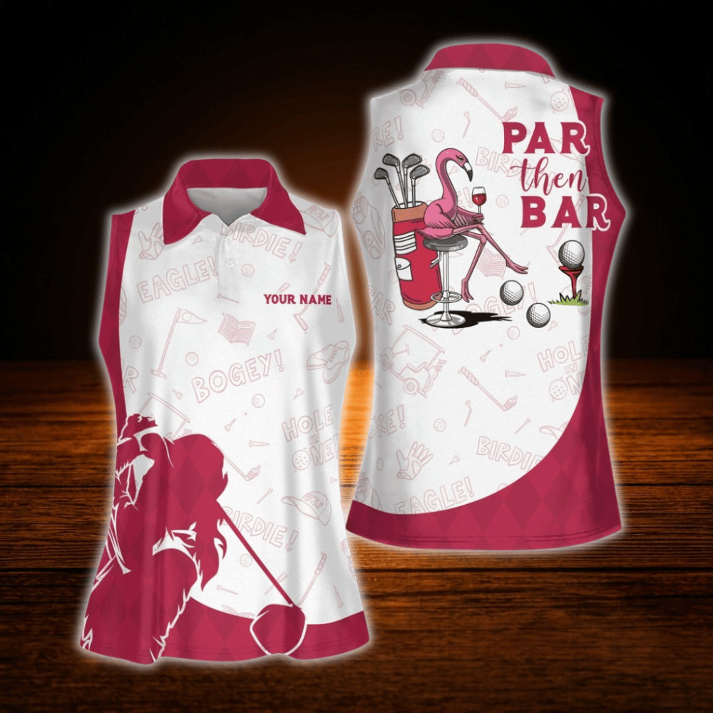 Custom Par Then Bar Flamingo Women's Sleeveless Golf Shirrt, Custom Flamingo Golf Shirts Ladies