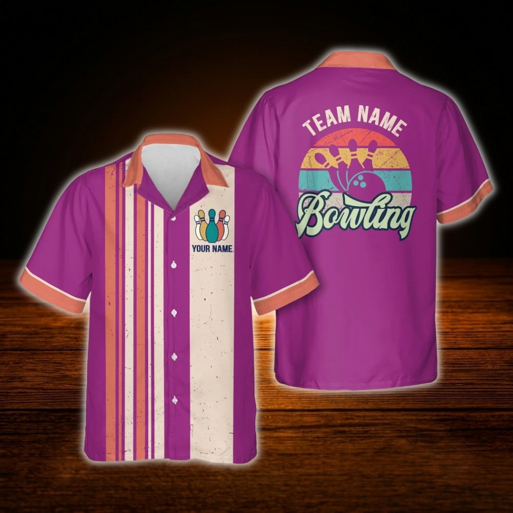Custom Teal Vintage Bowling Hawaiian Shirt For Men Women, Custom Vintage Team Bowling Shirt
