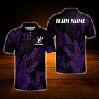 Custom Team Red Black Geometric Bowling Polo Shirt, Custom Bowling Shirt For Men