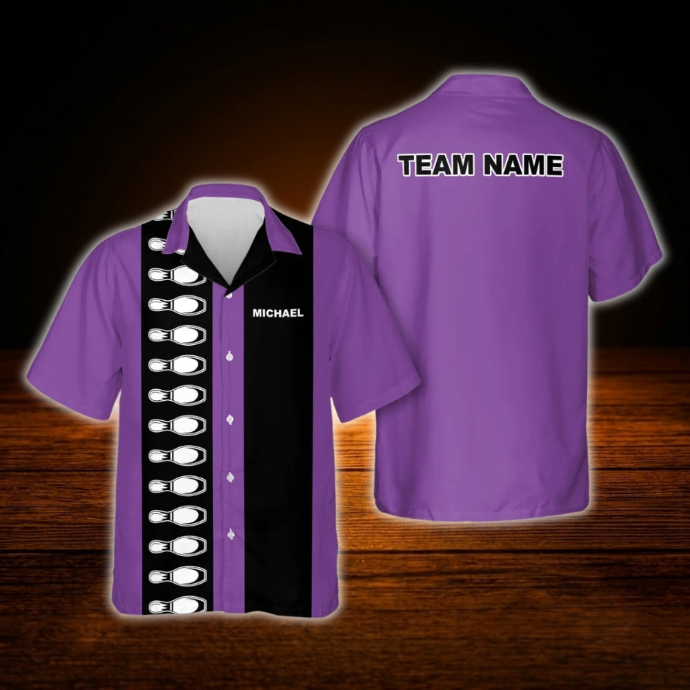 Custom Purple Black Vintage Bowling Hawaiian Shirt, Custom Team Bowling Shirt Vintage