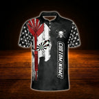 Aim Shoot Swear Repeat Custom Skull Dart Polo Shirt For Men, Custm Funny Darts Shirt