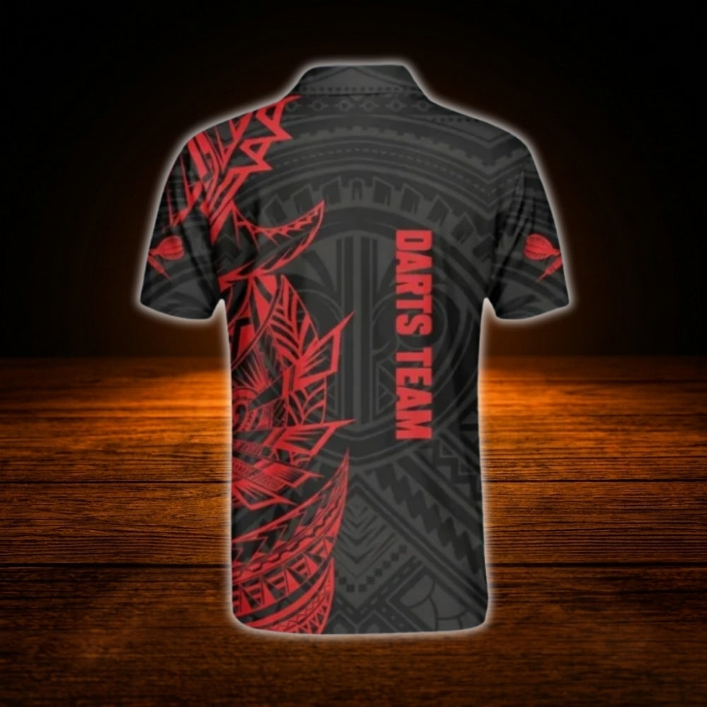 Custom Tribal Red Black Darts Polo Shirt For Men, Custom Tribal Darts Team Shirt