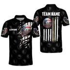 Custom American Flag 8 Ball Polo Shirt For Men, Custom Patriotic Billiard Team Shirts BIZ0001