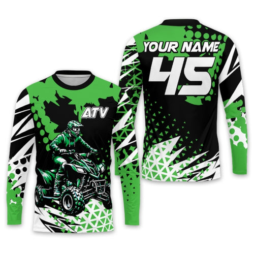 ATV Motocross Custom Mens Long Sleeve Jersey, Blue Black Custom ATV Dirt Bike Shirt