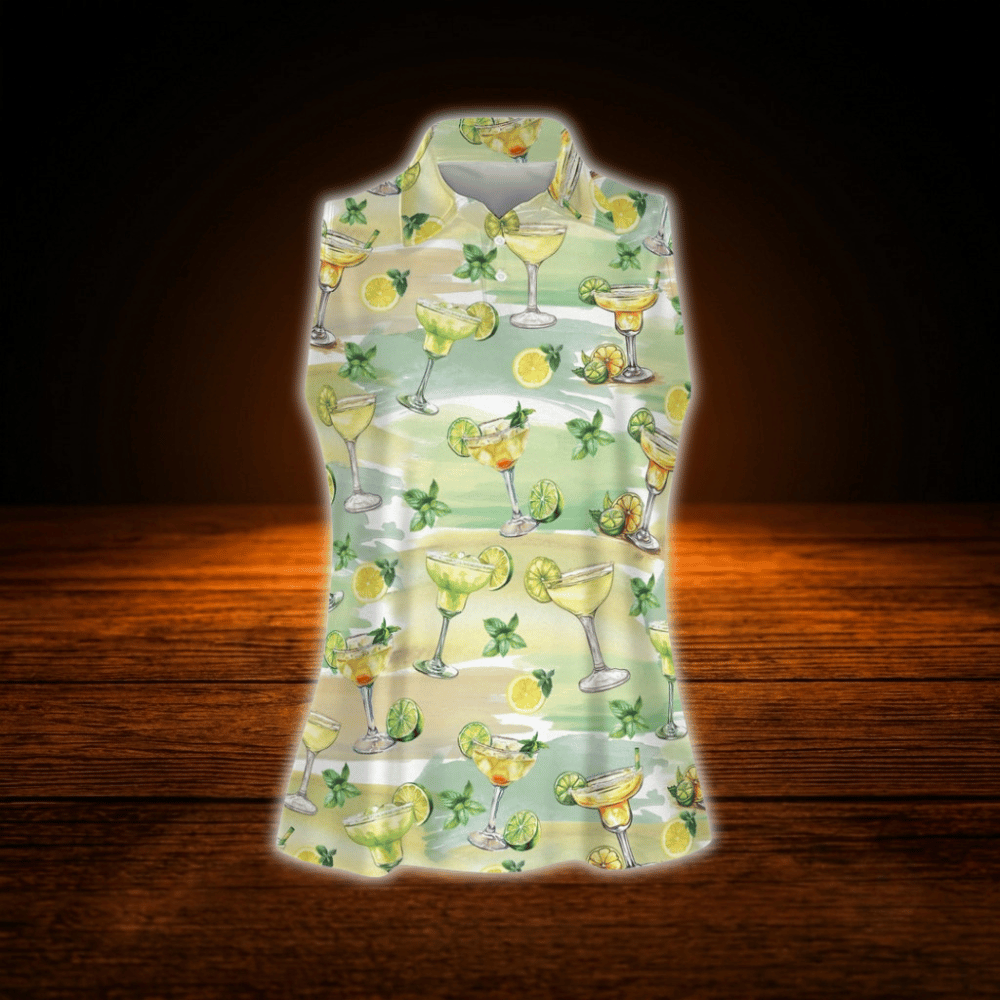 Margarita Cocktail Women's Sleeveless Golf Shirt, Cocktail Golf Shirt For Ladies