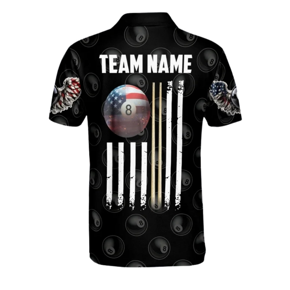 Custom American Flag 8 Ball Polo Shirt For Men, Custom Patriotic Billiard Team Shirts BIZ0001