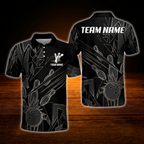 Custom Team Red Black Geometric Bowling Polo Shirt, Custom Bowling Shirt For Men