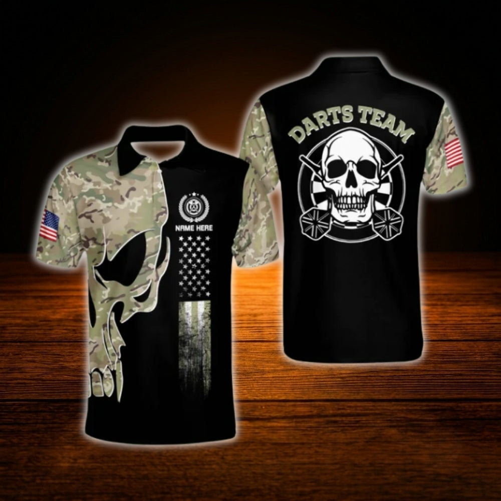 Custom Skull Camo Darts Polo Shirt For Men, Custom Skull Darts Team Shirt