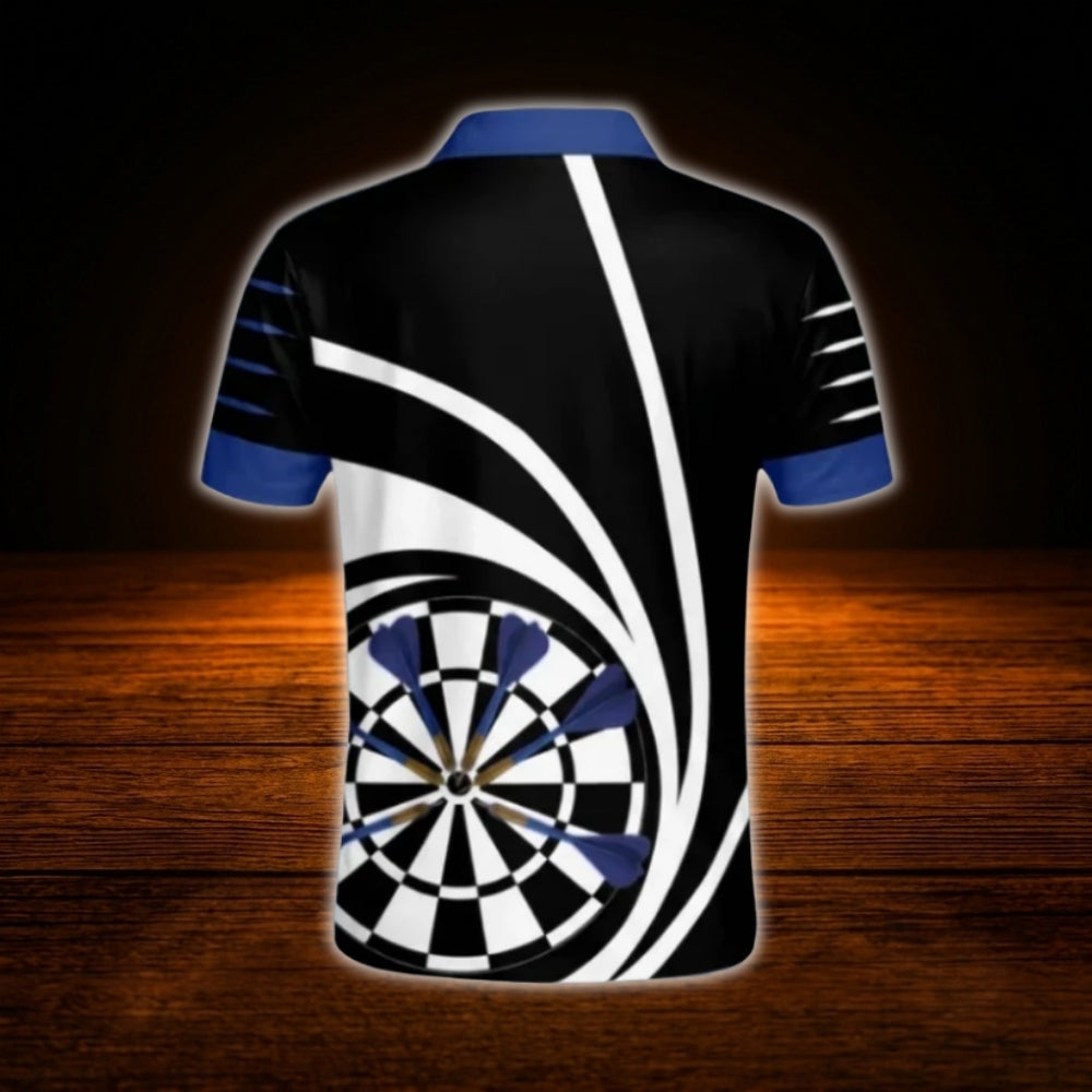 Custom Name Darts Men Polo Blue Black White, Custom Darts Shirt
