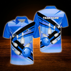 Custom Blue Bowling Team Polo Shirt For Men, Custom Bowling Shirt