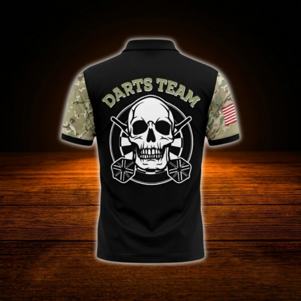 Custom Skull Camo Darts Polo Shirt For Men, Custom Skull Darts Team Shirt