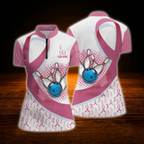 Pink Ribbon Custom Women Bowling Jersey, Custom Breast Cancer Awareness Bowling Shirt For Ladies
