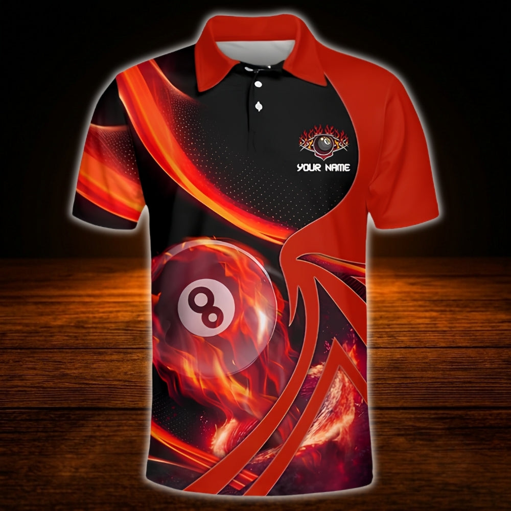Custom 8 Ball Flaming Billiard Polo Shirt Red, Custom Flame Billiard Team Shirt