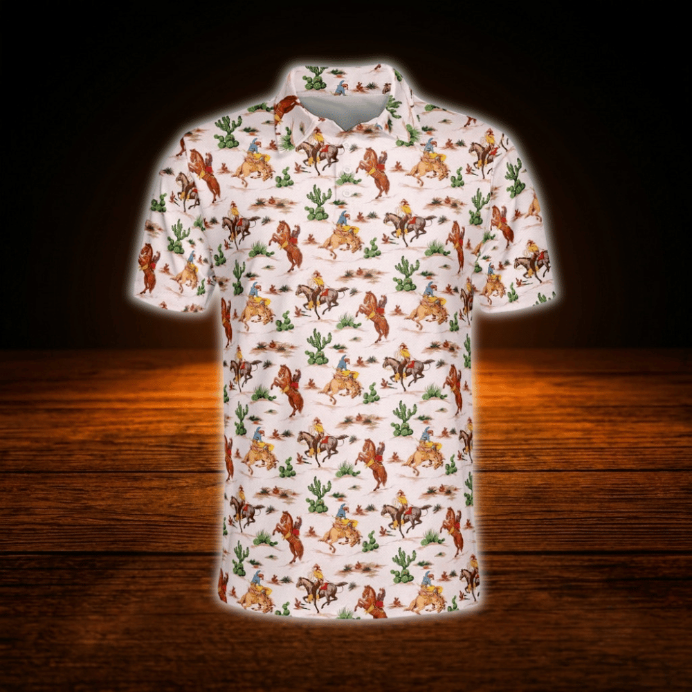 Cowboy Cactus Western Golf Polo Shirts For Men, Western Golf Shirts