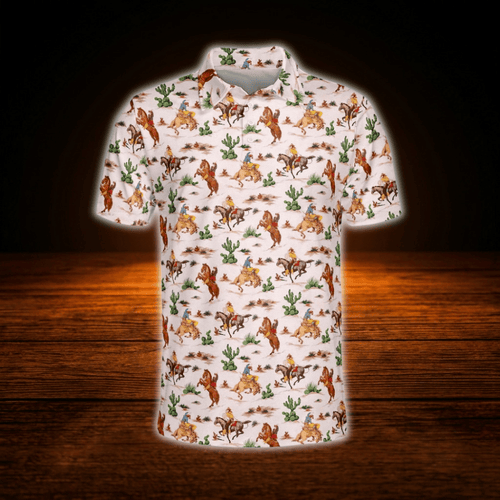 Cowboy Cactus Western Golf Polo Shirts For Men, Western Golf Shirts