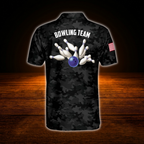 Custom Black Camo Bowling Polo Shirts For Men, Custom Camo Bowling Team Shirts