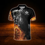 Hello Darkness My Old Friend I've Come To Play With You Again Custom Skull Flame Darts Polo Shirt, Custom Funny Skull Dart Shirt