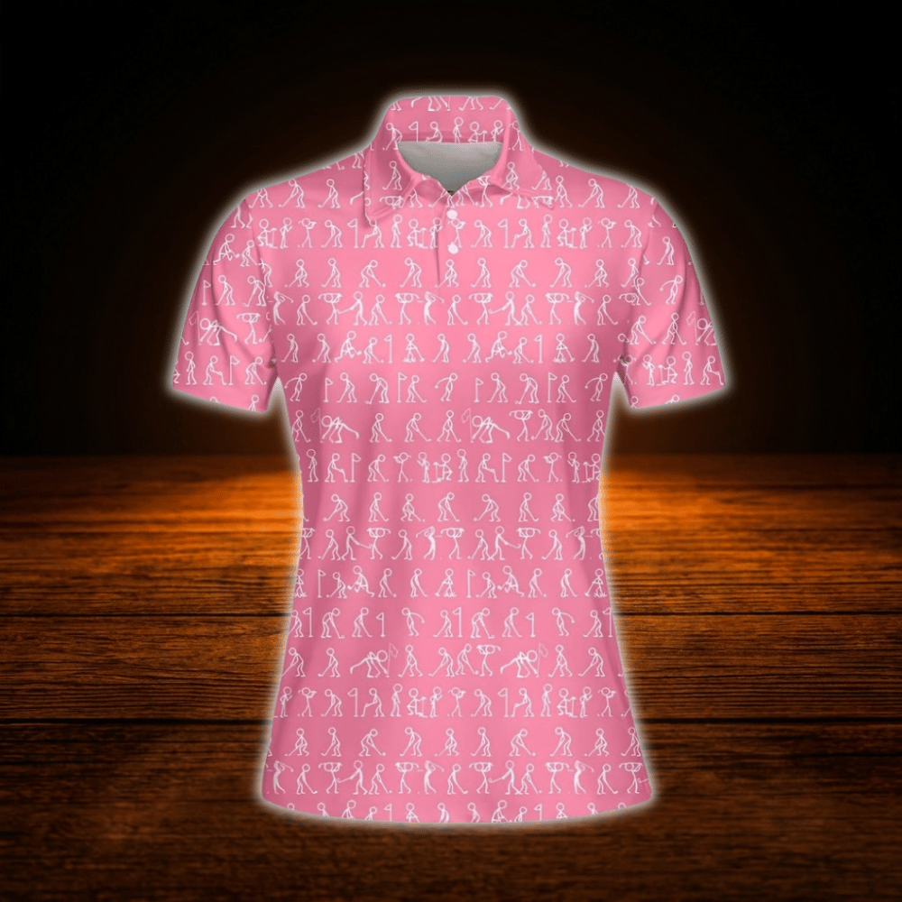 Stickfigures Pink Golf Polo Shirts For Women, Funny Golf Shirts For Ladies