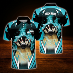 Custom Flame Black Polo Bowling Shirt For Men, Custom Flame Bowling Team Shirts