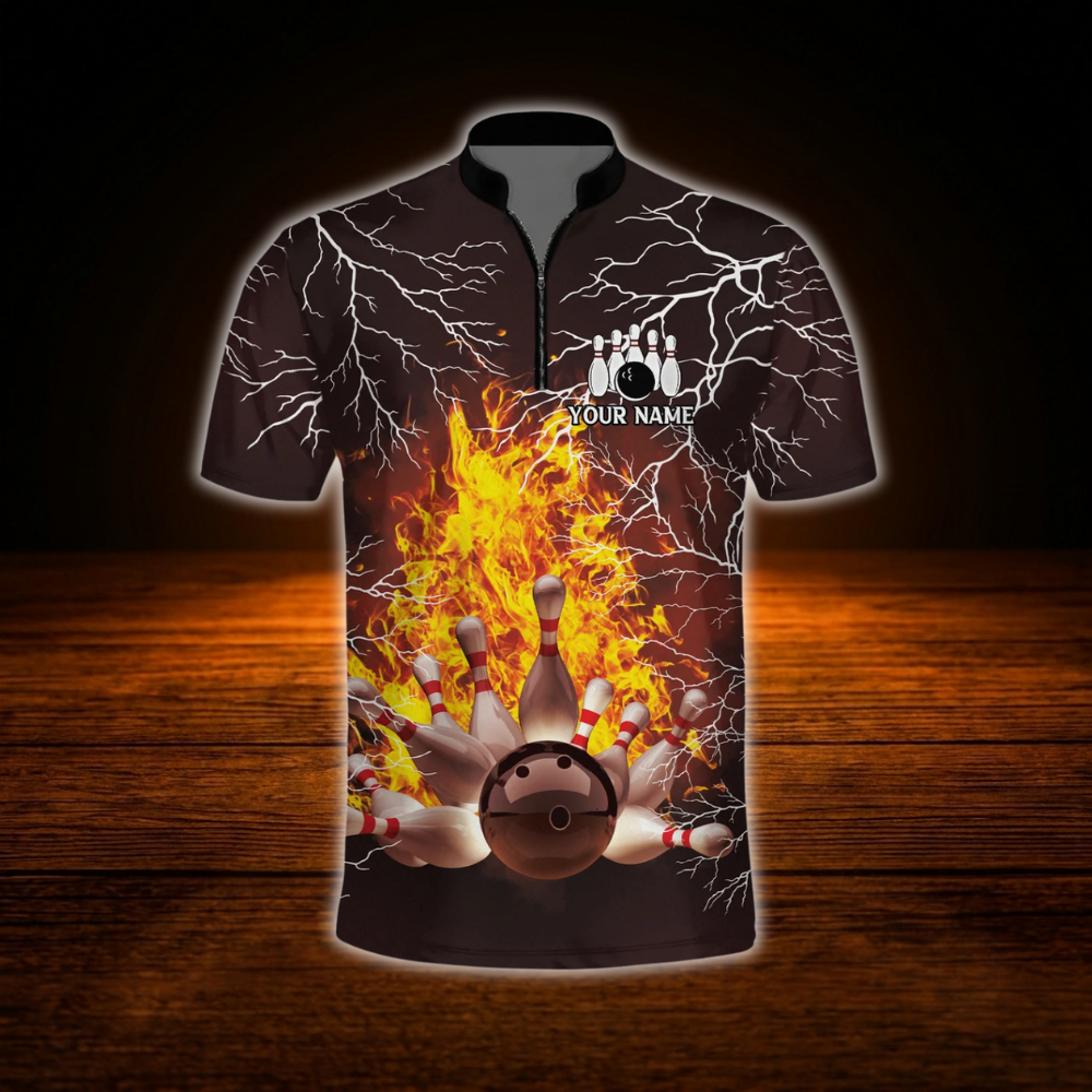 Custom Fire Thunder Bowling Jersey Men, Custom Team Flame Bowling Shirt