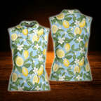 Lemon Floral Women's Sleeveless Golf Shirt, Lemon Golf Shirt For Ladies