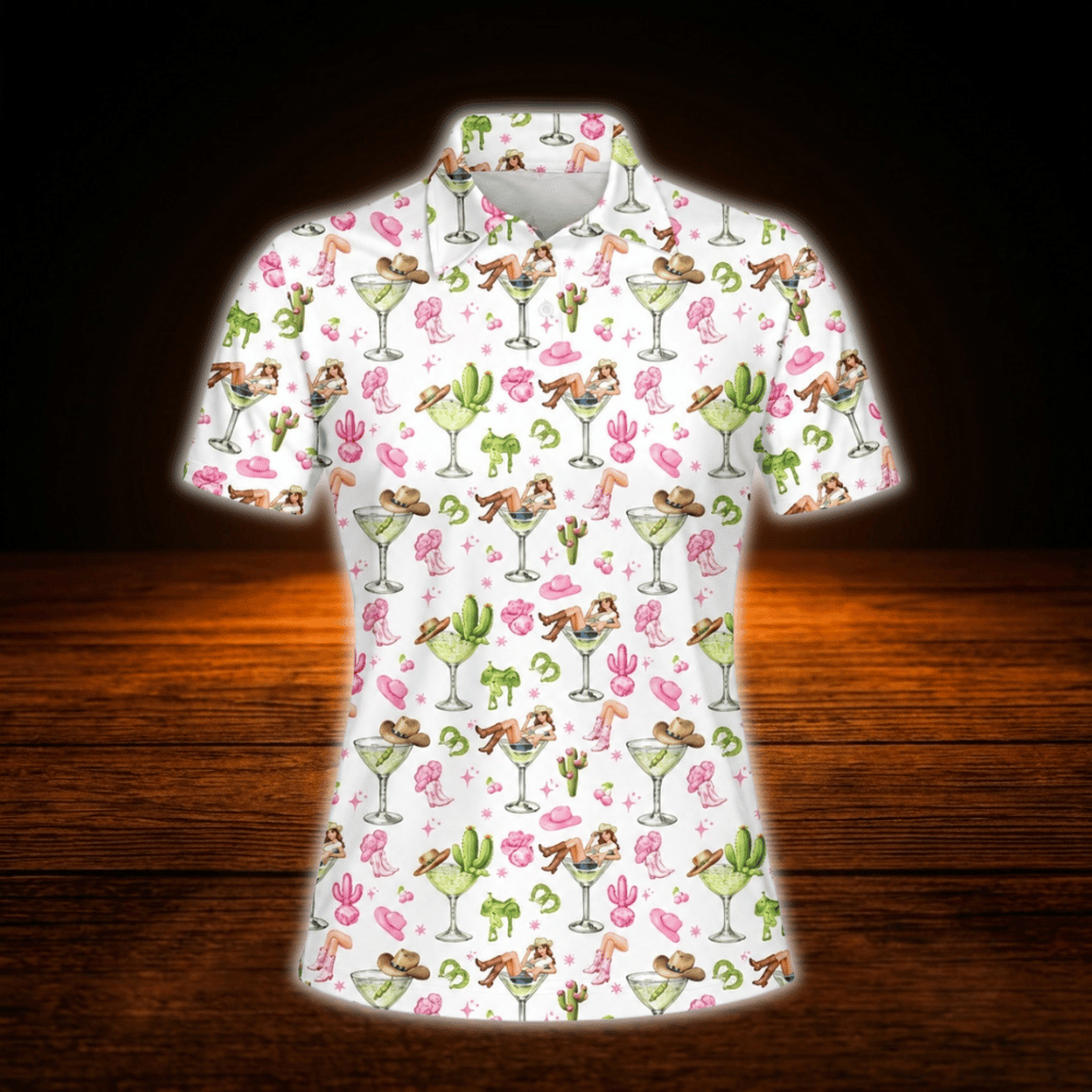 Margarita Cowgirl Golf Polo Shirts For Women, Western Cocktail Golf Shirts For Ladies