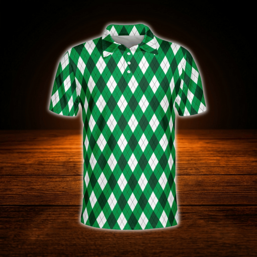 Men's Green Argyle Golf Polo Shirt, Argyle Golf Shirt