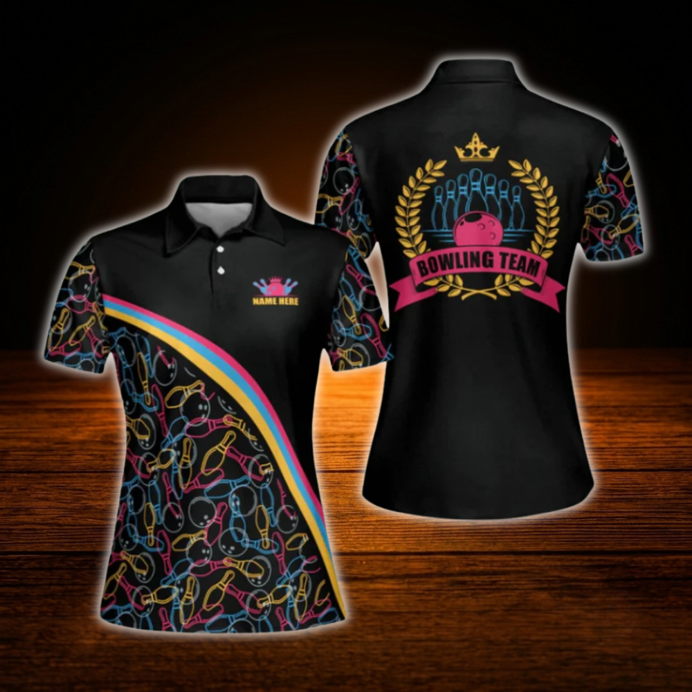Custom Team Black Women Bowling Polo Shirts, Custom Bowling Team Shirts