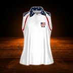 Custom Women's Red White And Blue American Flag Sleeveless Golf Shirt, Custom  Ladies Patriotic Golf Shirts