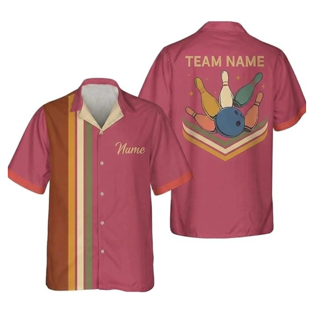 Custom Retro Black Bowling Hawaiian Shirt For Men, Custom Retro Bowling Team Shirts BZ0374
