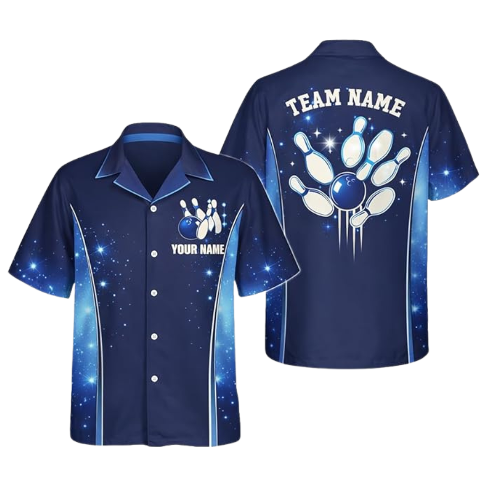 Custom Team Blue Bowling Hawaiian Shirt Mens, Custom Bowling Shirts BZ0383