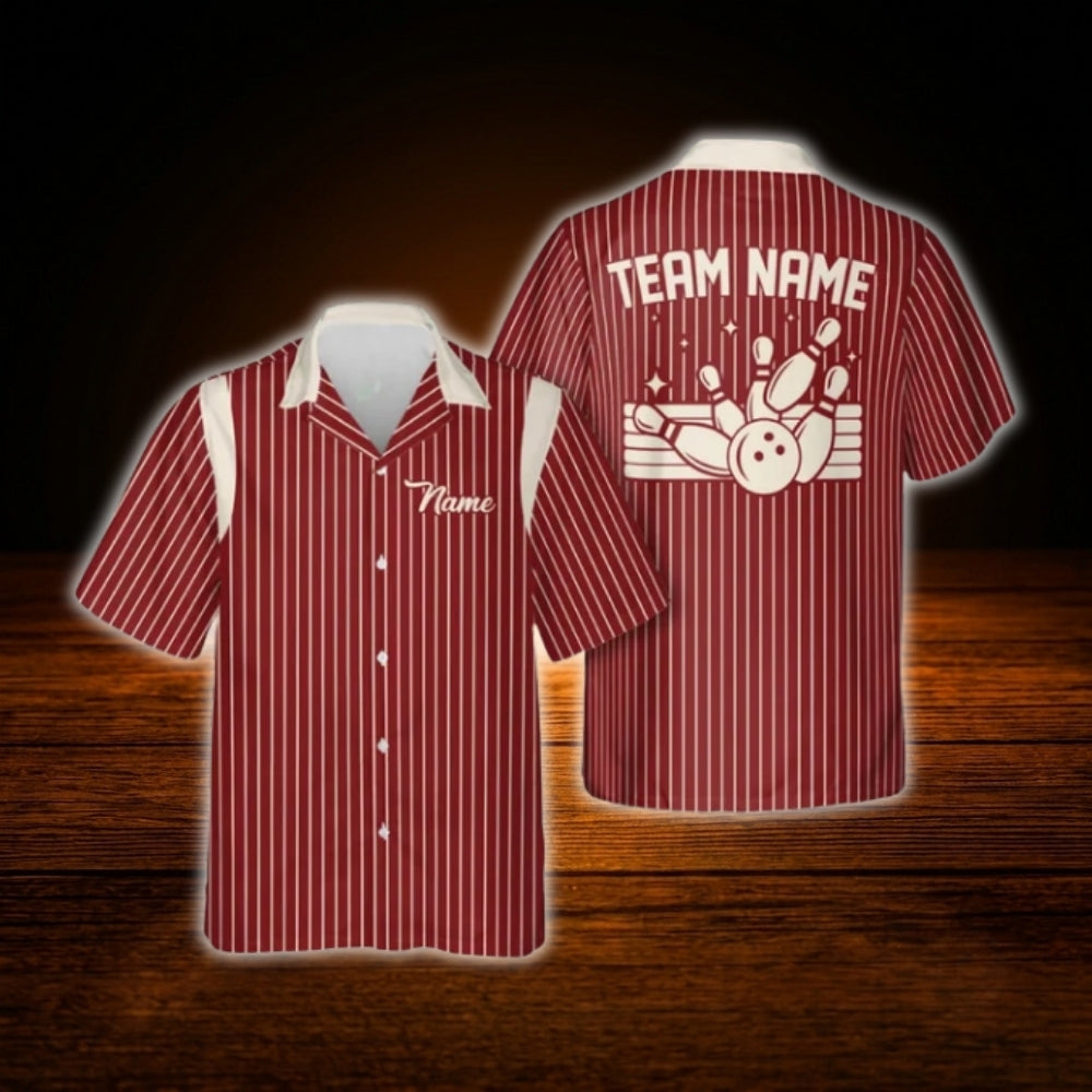 Custom Team Mint Striped Bowling Hawaiian Shirt, Custom Bowling Team Shirt