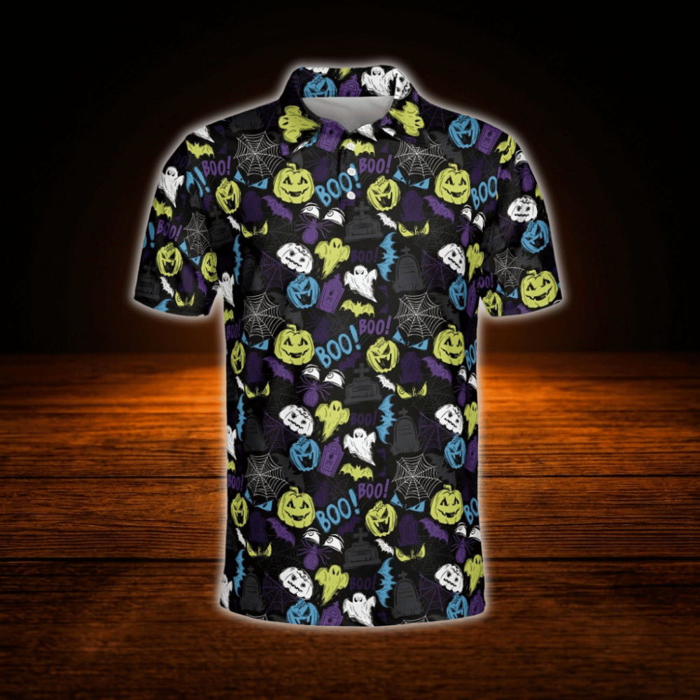 Pumpkin Ghost Halloween Golf Polo Men's, Halloween Golf Shirt