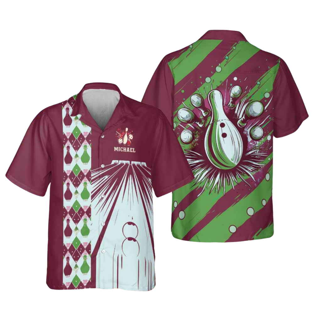 Custom Vintage Bowling Hawaiian Shirt For Men, Custom Vintage Argyle Bowling Team Shirts BE0009