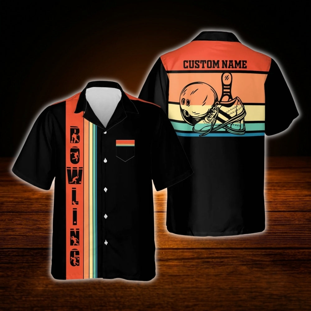Custom Vintage Sunset Bowling Hawaiian Shirt With Pocket, Custom Team Vintage Bowling Shirts