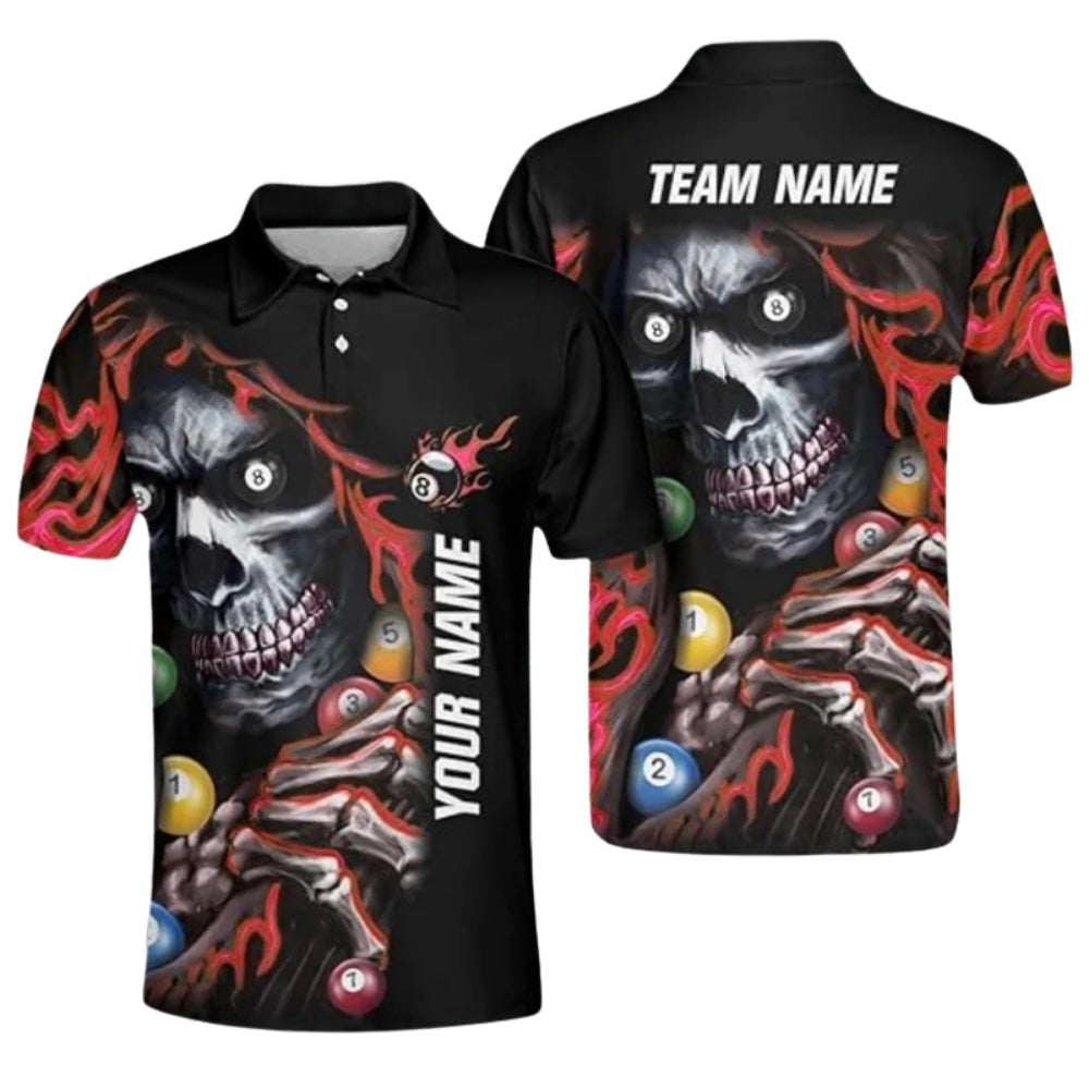 Custom Blue Skull Mens Billiard Polo Shirt, Custom Skull Billiard Team Shirts BIZ0009