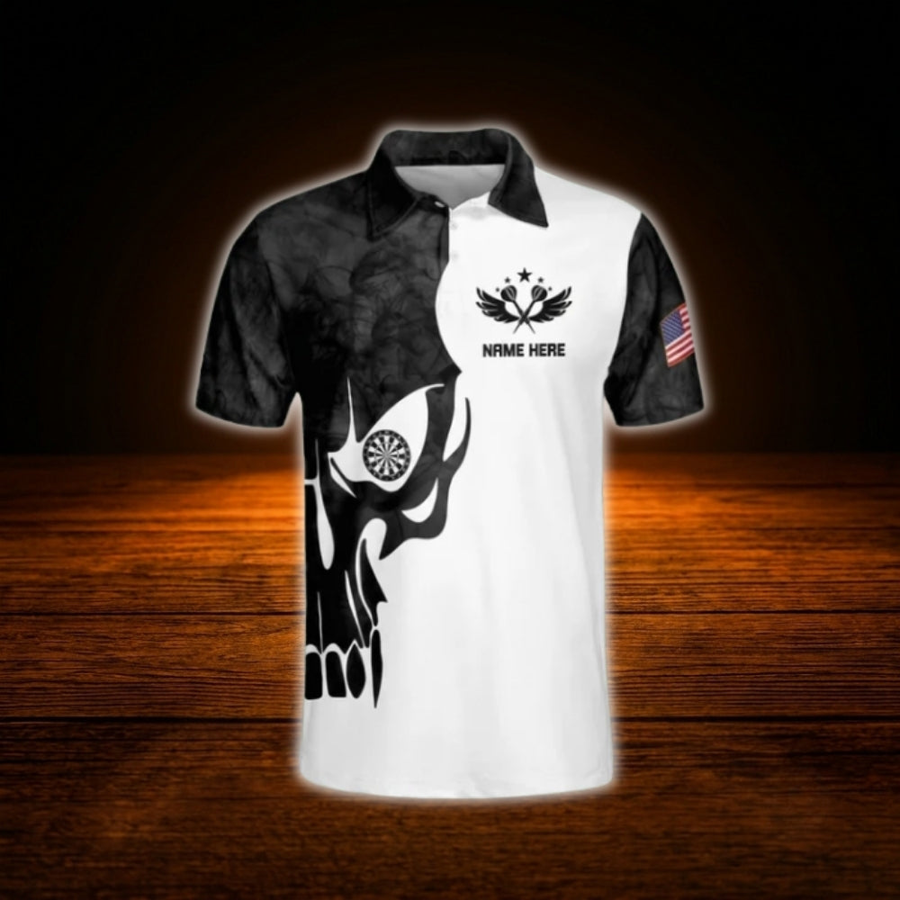 Custom Play Hard Skull Darts Men Polo Shirt, Custom Skull Dart Shirt