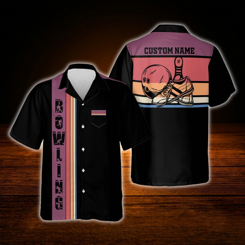 Custom Vintage Sunset Bowling Hawaiian Shirt With Pocket, Custom Team Vintage Bowling Shirts