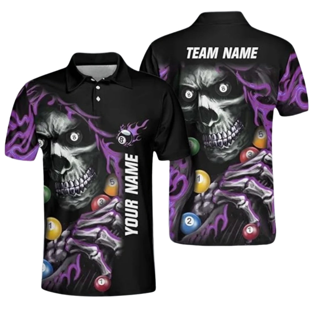 Custom Blue Skull Mens Billiard Polo Shirt, Custom Skull Billiard Team Shirts BIZ0009
