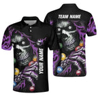 Custom Blue Skull Mens Billiard Polo Shirt, Custom Skull Billiard Team Shirts BIZ0009